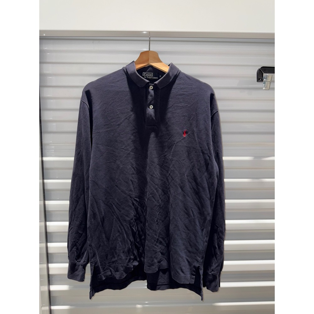 Polo Ralph Lauren Mens Long Sleeve Polo Shirt Navy Blue Red Pony Size M